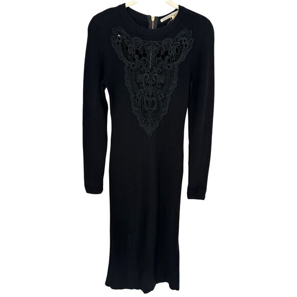 Rachel Roy Black Lace Accent Midi Sweater Dress Long Sleeve Winter Party Vacay S - Picture 1 of 7